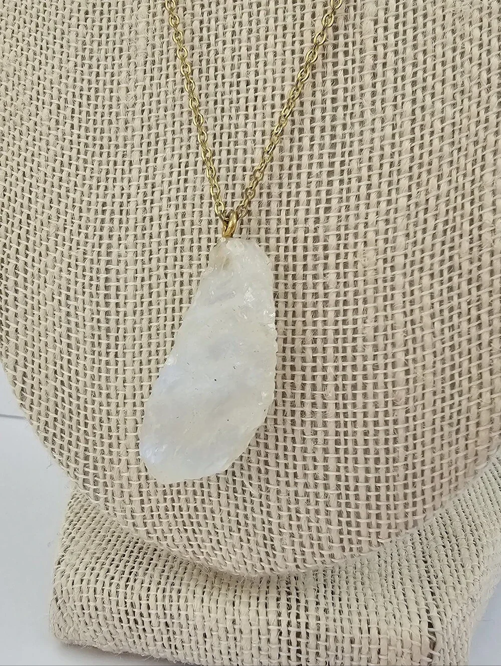 Raw White Moonstone Pendant Necklace – 30-35ct Rough Stone – Adjustable 18-20”